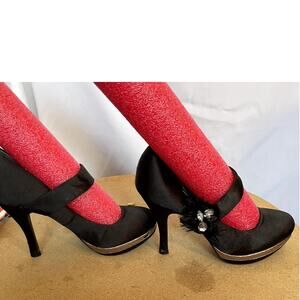 BKE Sole  Stiletto 4.5" platform 1" Size 7.5 Satin with Silver trim flower gems